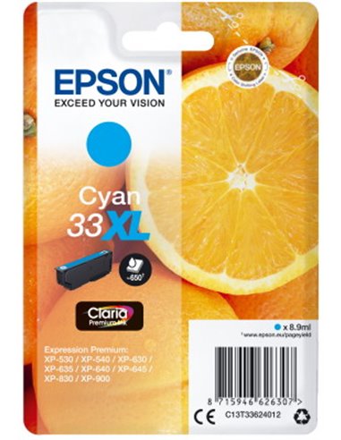 Ink Epson 33XL C13T33624012 Claria Premium  Cyan 8.9ml
