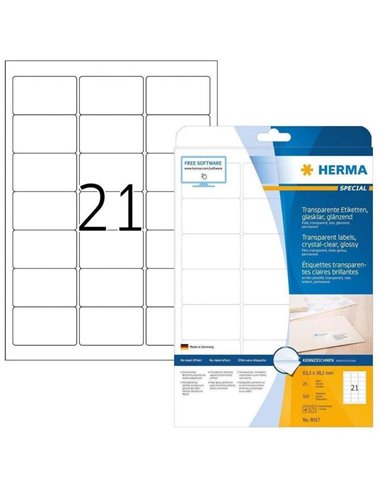 Labels Herma Laser Transparent Crystal Clear 63.5mm x 38.1mm - 225Τ 25 Shts