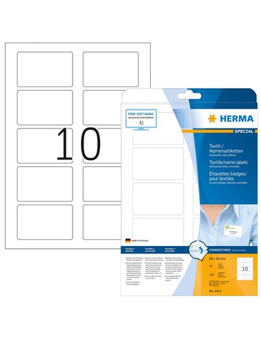 Name Textile Labels Herma 80x50 Artificial Silk For Laser and Copy 250pcs - 25Sheets 4412
