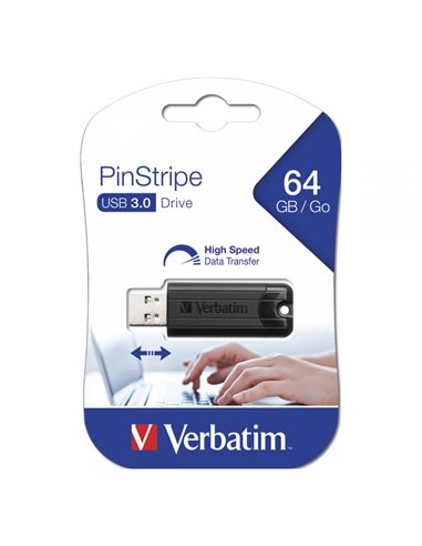 VERBATIM USB DRIVE 3.0 64GB PINSTRIPE BLACK 49318