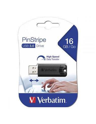 VERBATIM USB DRIVE 3.0 16GB PINSTRIPE BLACK