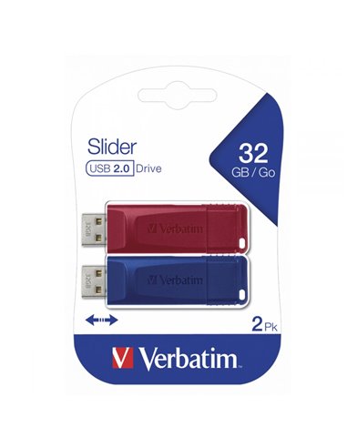VERBATIM USB DRIVE 2.0 STORE ´N´ GO SLIDER 32GB (2 ΤΕΜ RED - BLUE)